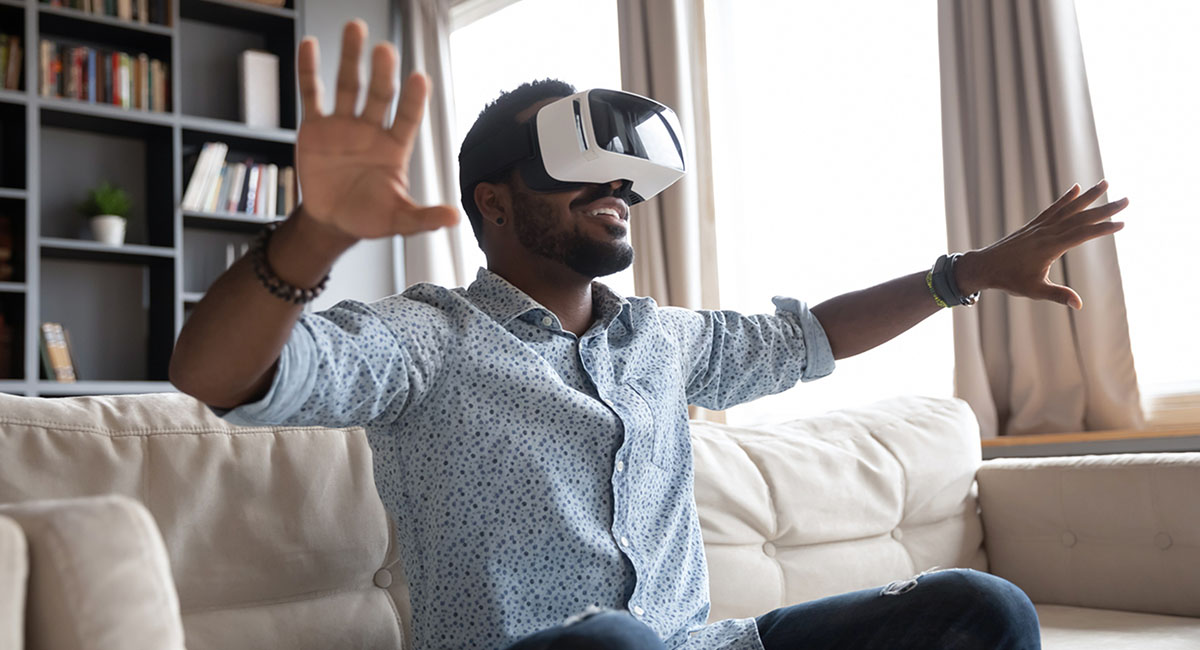 man using virtual headset